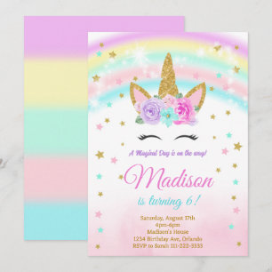 Invitation Rainbow Parties scintillant Stars Unicorn Invitati