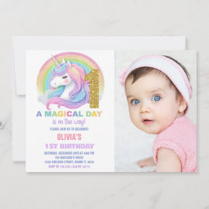 Invitation Rainbow Parties scintillant Unicorn Anniversaire I