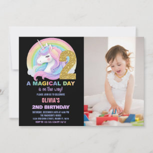 Invitation Rainbow Parties scintillant Unicorn Anniversaire I
