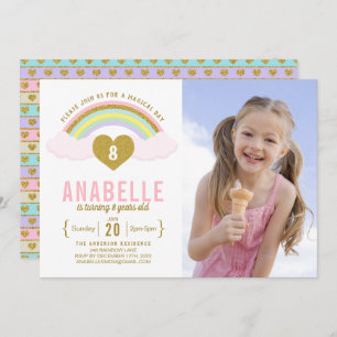 Invitation Rainbow Parties scintillant Unicorn Photo Annivers