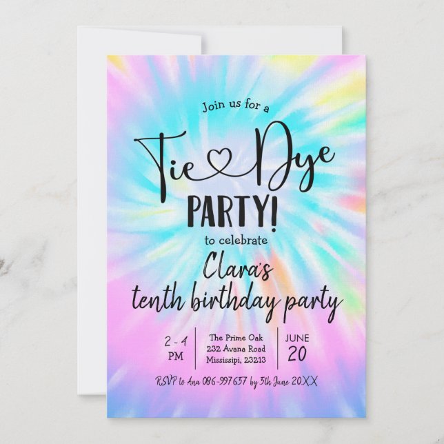 Invitation Rainbow Pastel Tie Dye Party Anniversaire Invitati (Devant)