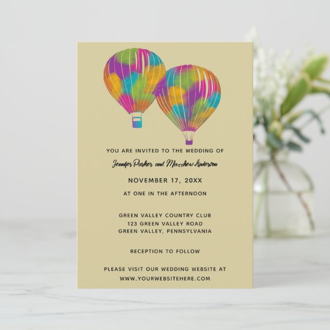 Invitation Rainbow Peint Hot Air Balloons Mariage personnalis (Debout devant)