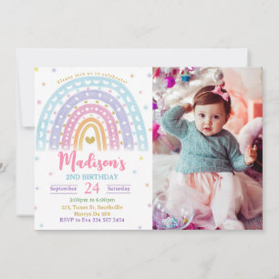 Invitation Rainbow Photo Anniversaire Pastel