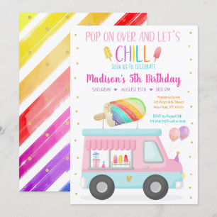 Invitation Rainbow Popsicle Ice Cream Camion Anniversaire