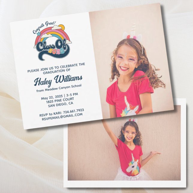 Invitation Rainbow Retro Class of 2025 Graduation 2 Photo (Rainbow Retro Class of 2025 Graduation 2 Photo Invitation
)