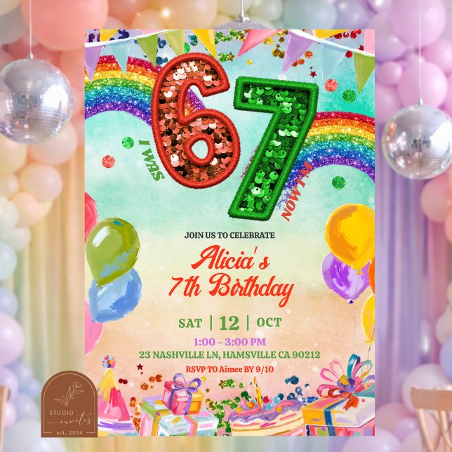 Invitation Rainbow Sequin Glitter 67 St Patrick Birthday (Créateur téléchargé)