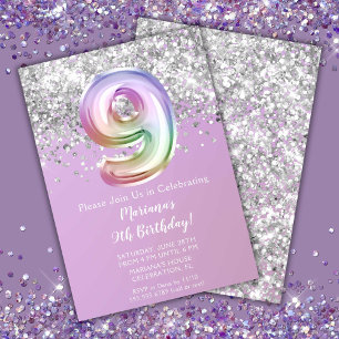 Invitation Rainbow Sparkle Parties scintillant fille 9e fête 