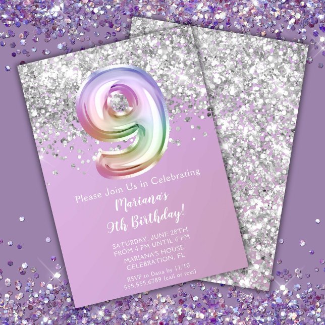 Invitation Rainbow Sparkle Parties scintillant fille 9e fête  (Créateur téléchargé)