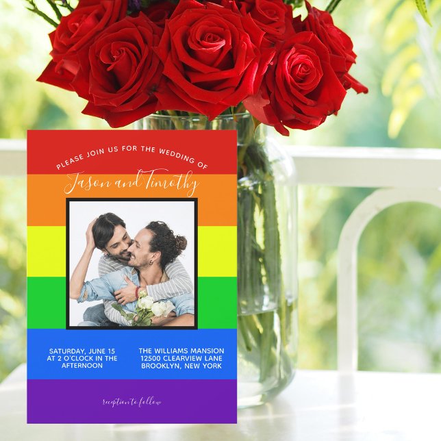 Invitation Rainbow Strike LGBTQ Couple Photo Mariage gay (Créateur téléchargé)