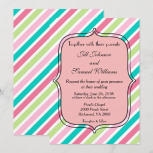 Invitation Rainbow Stripes rose bleu vert et blanc