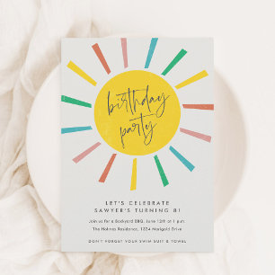 Invitation Rainbow Sun Script Anniversaire de enfant Party