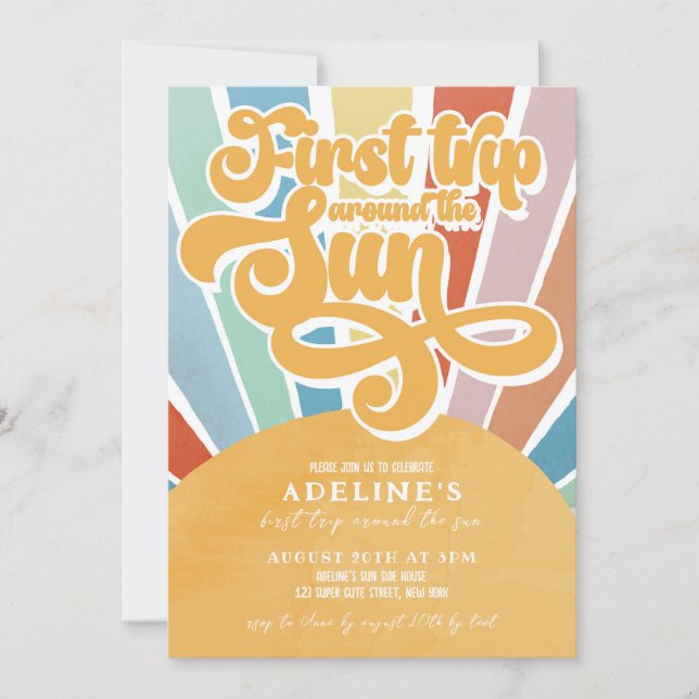 Invitation Rainbow Sunshine Premier anniversaire Boho Girl (Devant)