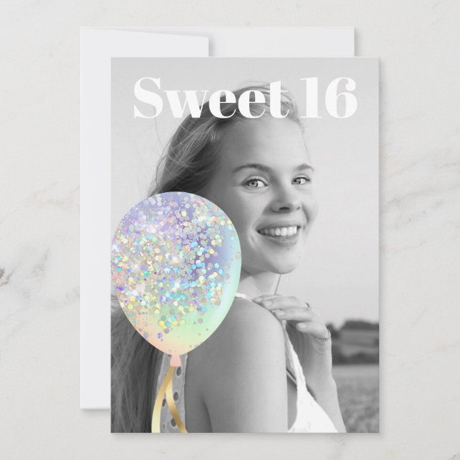 Invitation ~* Rainbow Sweet 16 PHOTO Balloon AP29 Anniversair (Devant)