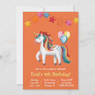 Invitation Rainbow Unicorn, Ballons & Bannière Anniversaire