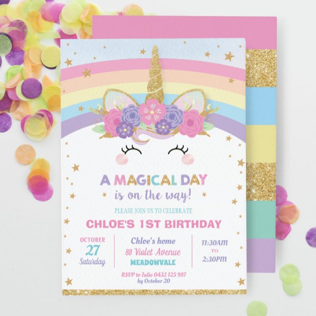 Invitation Rainbow Unicorn Fille de fête d'anniversaire (Créateur téléchargé)