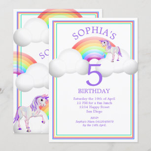 Invitation Rainbow Unicorn Magique mignonne Anniversaire