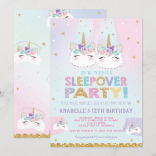 Invitation Rainbow Unicorn Sleepover fête d'anniversaire