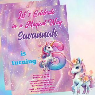 Invitation Rainbow Unicorn Sparkle 6e anniversaire fête