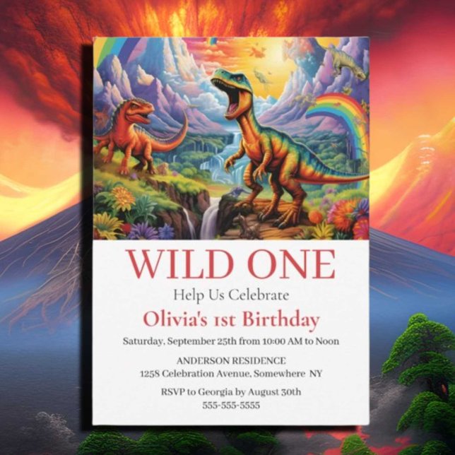 Invitation Rainbow Wild One dinosaures thème d'anniversaire (If you have any questions or need assistance with anything, feel free to reach out. We're thrilled t)