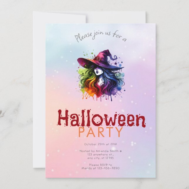 Invitation Rainbow Witch Arrière - plan Halloween Party (Devant)