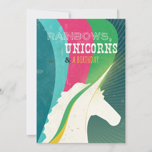 Invitation Rainbows, Unicorn et un anniversaire ! (Devant)