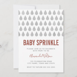 Invitation Raindrop Terracotta Gris Aquarelle Bébé Parsemer