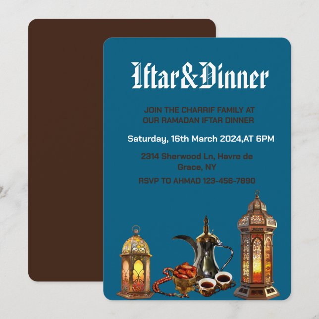 Invitation Ramadan Kareem dîner de l'Iftar célébration de fêt (Devant / Derrière)