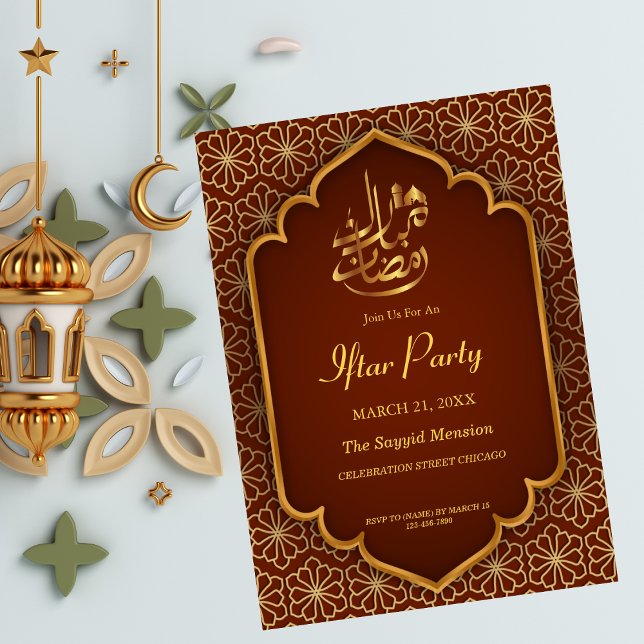 Invitation Ramadan Moubarak Brown Golden Floral Iftar Party (Créateur téléchargé)