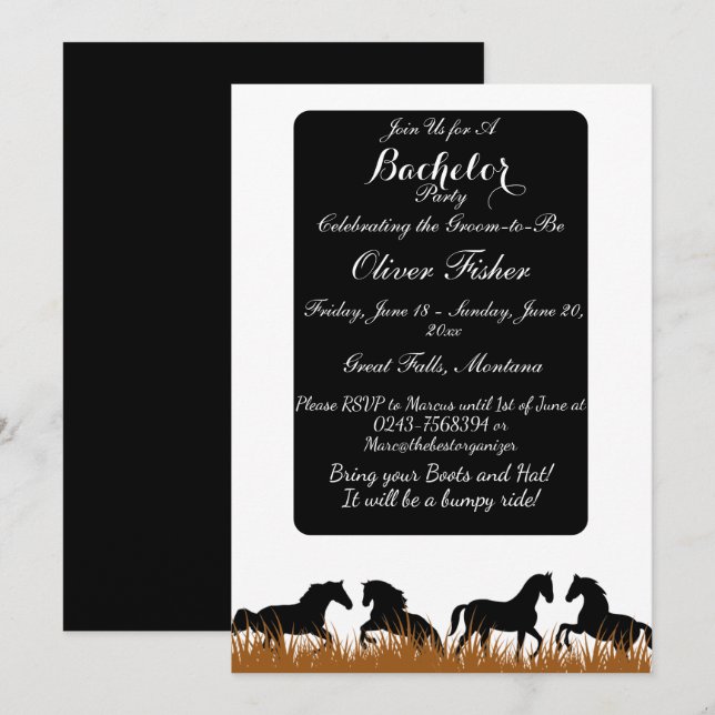 Invitation Ranch et Rides Thématique Bachelor Party (Devant / Derrière)