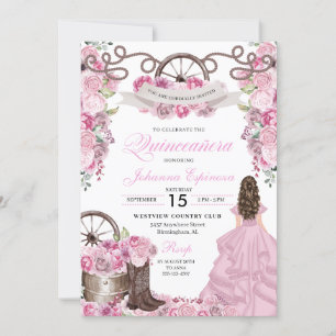 Invitation Ranchero Quinceanera rose rose occidentale
