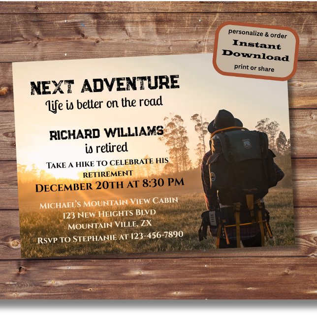 Invitation Randonnée de retraite Prochaine aventure sur la ro (Créateur téléchargé)
