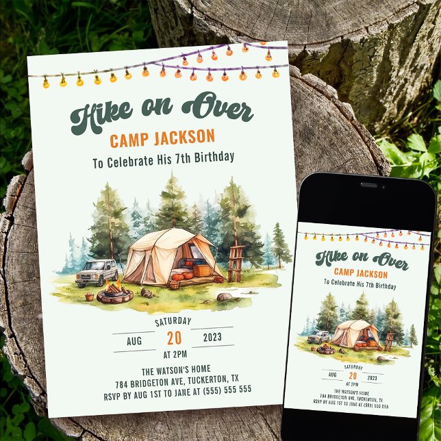 Invitation Randonnée sur Camping 7e fête d'anniversaire (Créateur téléchargé)