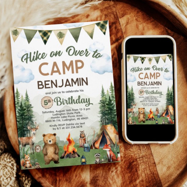 Invitation Randonnée sur le camping Anniversaire (Hike on Over Camping Birthday Invitation
)