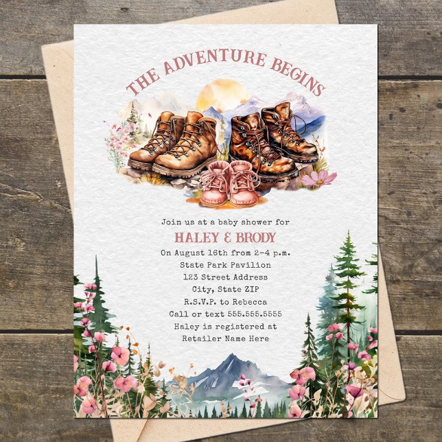 Invitation Randonnées Boots Aventure rose fille Baby shower (Créateur téléchargé)