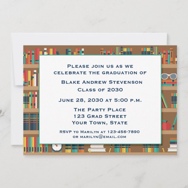 Invitation Rangées d'obtention du diplôme de livres (Devant)