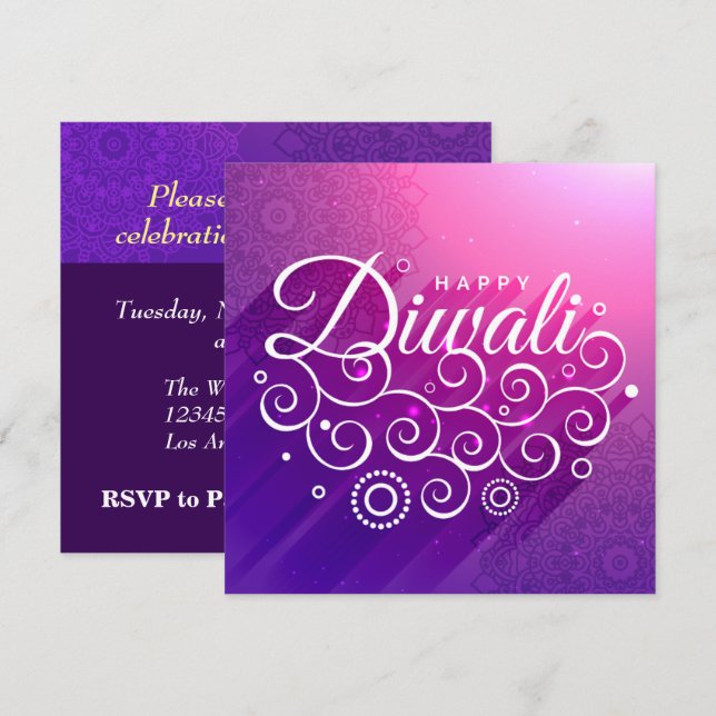 Invitation Rangoli florissant violet joyeux Diwali (Devant / Derrière)