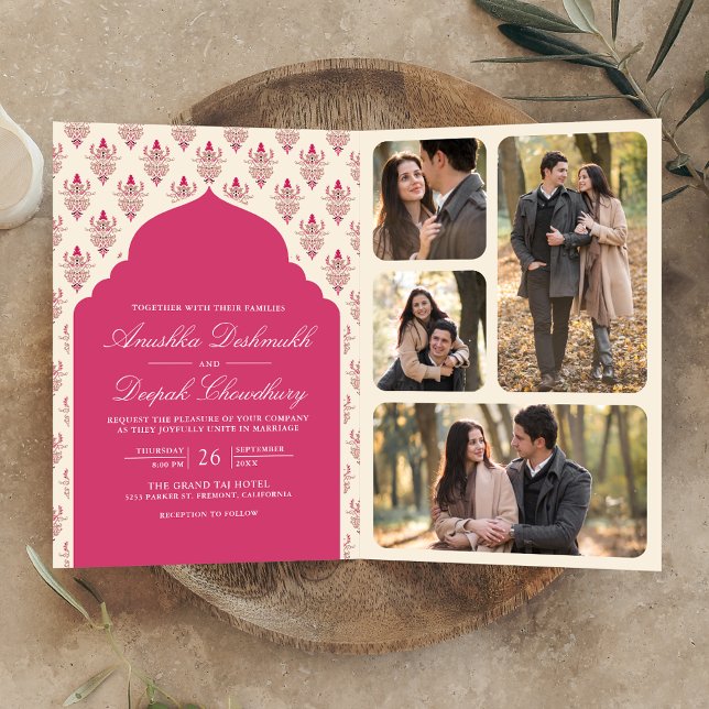 Invitation Rani Crème rose Ikat All in One Mariage indien (Créateur téléchargé)