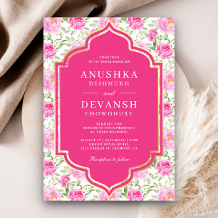 Invitation Rani Pink Motif Floral Pour Mariage Indien Tout-en