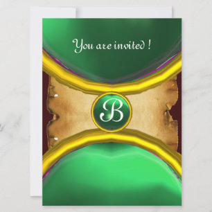 Invitation RANNEAUX MAGIQUES, Gem de parchemin MONOGRAM vert