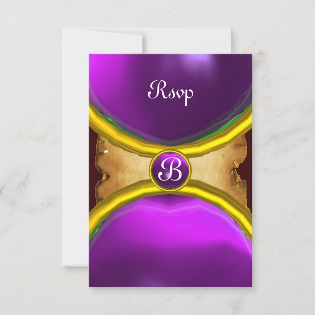 Invitation RANNEAUX MAGIQUES, Parchemin MONOGRAM rsvp gem vio (Devant)
