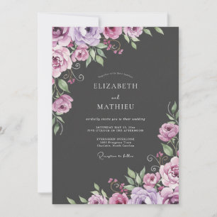 Invitation Ranunculus Charbon Pourpre Mariage Eucalyptus Doux