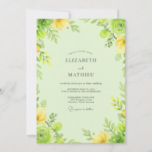 Invitation Ranunculus Citron Pâle Mariage Eucalyptus
