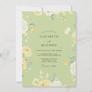 Invitation Ranunculus de mariage au pistache jaune et sauge