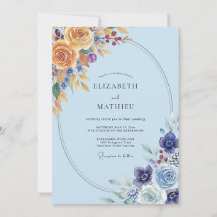Invitation Ranunculus de mariage Or Pervenche Sage