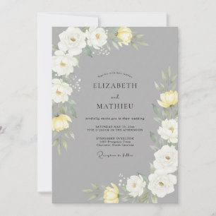 Invitation Ranunculus Eucalyptus Mariage Jaune Ardoise