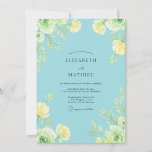 Invitation Ranunculus jaune azur Mariage Eucalyptus atténué