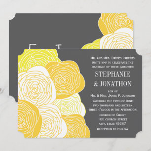 Invitation Ranunculus Rose Jaune et gris Mariage moderne