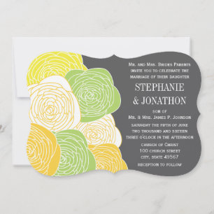Invitation Ranunculus Rose Lime gris jaune Mariage moderne