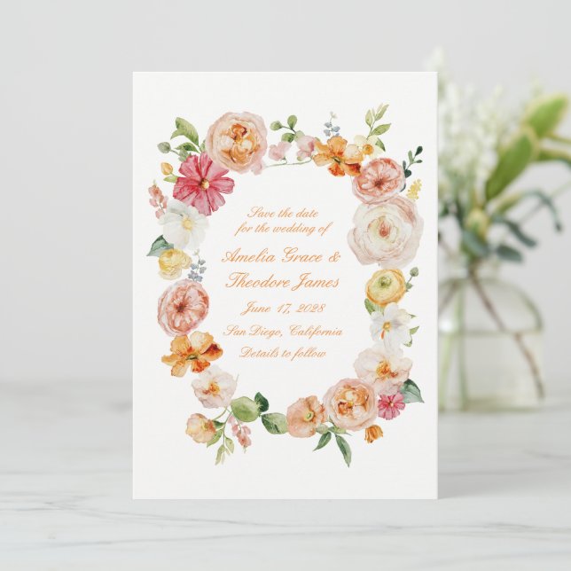 Invitation Ranunculus Summer Garden Wedding Save the Date (Debout devant)
