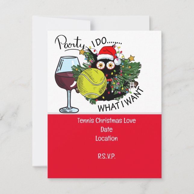 Invitation Raquette de tennis avec Noël avec Vin drôle (Devant)
